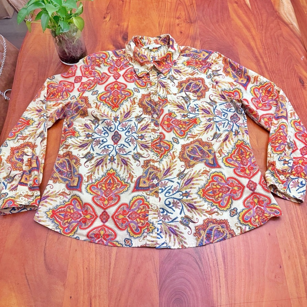 Vintage Floral Paisley Pattern Boho Festival Hippie Button Down Shirt Blouse - Picture 8 of 16